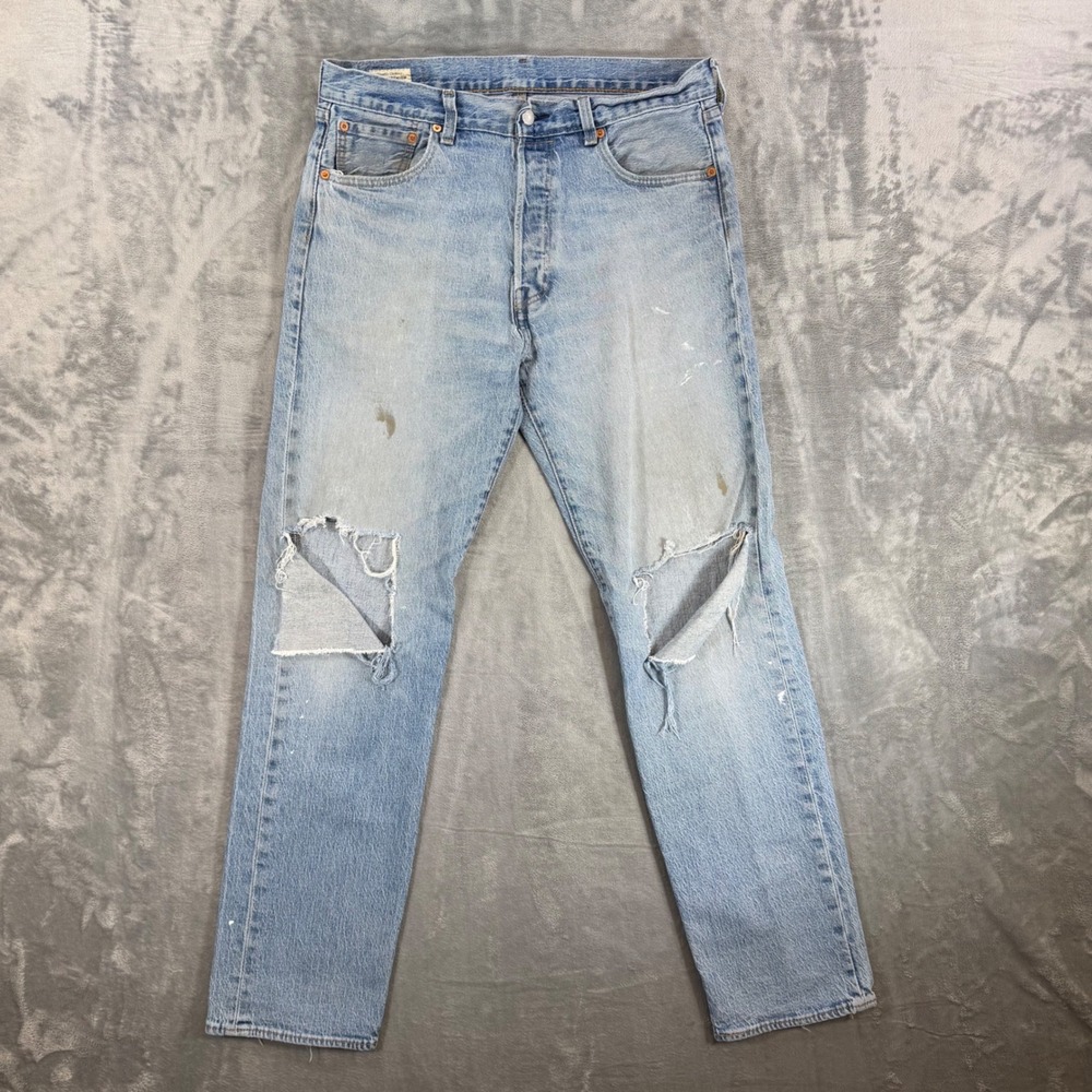 Levi's Premium 501‎ '93 Jeans Mens 34x34 Light Blue Distressed Work